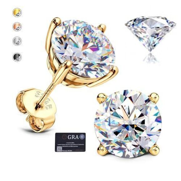 Jewelry - 4450 Moissanite Earrings Studs : 18K Gold Plated 925 Sterling Silver